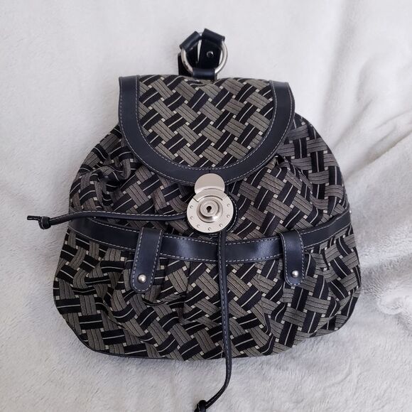 Vintage 90s Nine West Small Canvas Backpack Purse Black Gray - Picture 1 of 15